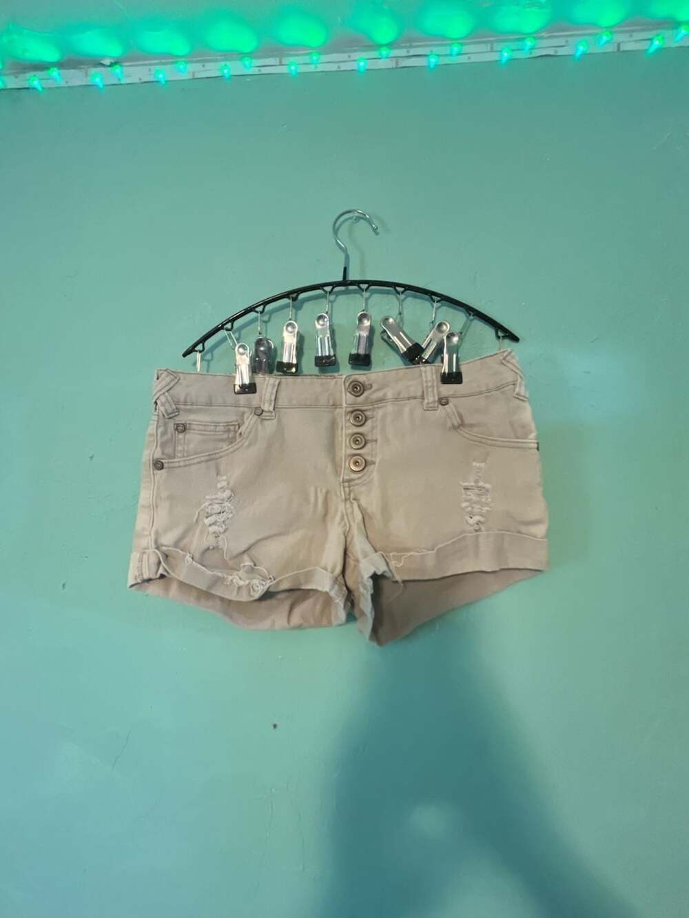Boom Boom Jeans Women's Tan Distressed Button-Fly Cuffed Denim Shorts